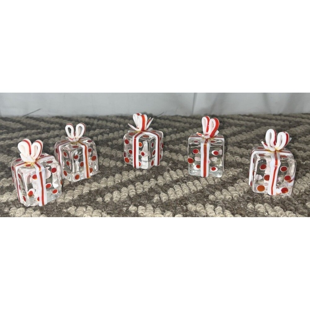 Ibsen Design Denmark Glass Packages Gifts White Red Dots Ribbon Set Of 5